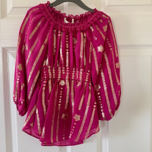 LoveShackFancy Mini Popover Dress Pink Gold Star Very Berry 2/3T Girls NWT - Picture 2 of 16